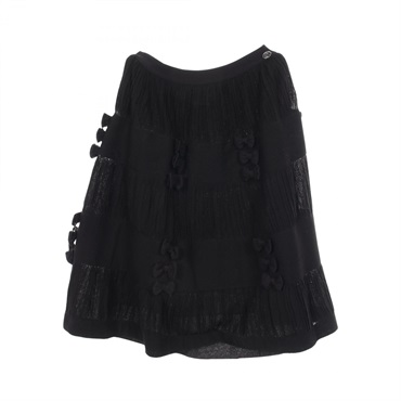 CHANEL COCO Mark button ribbon skirt cotton Nylon Black Used Women size 40 CC
