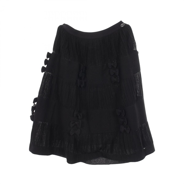 CHANEL COCO Mark button ribbon skirt cotton Nylon Black Used Women size 40 CC