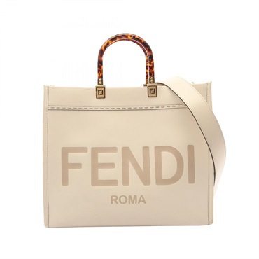 FENDI SUNSHINE MEDIUM Shoulder Tote Bag 8BH386 leather Beige Gray Used Women