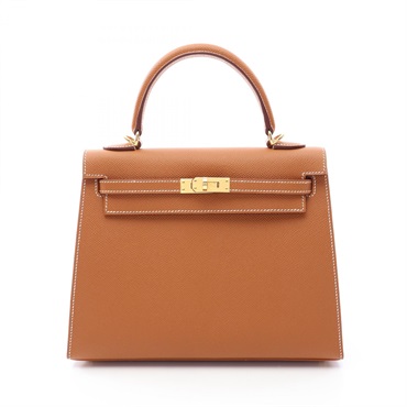 HERMES Kelly 25 Shoulder Handbag Epsom leather Brown Gold Used Women U GHW