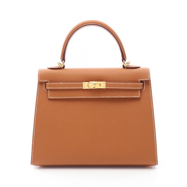 HERMES Kelly 25 Shoulder Handbag Epsom leather Brown Gold Used Women U GHW