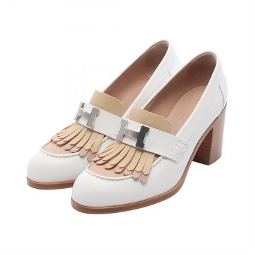 HERMES Elise 70 Moccasins Pumps Heels Shoes 221055Z leather White Beige Used #36