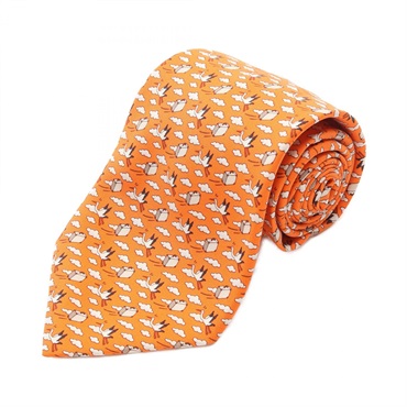HERMES Tie silk Orange Multicolor Used mens