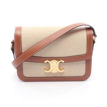 CELINE Classic Triomphe Shoulder Bag 191242BGI canvas leather Beige Brown Used