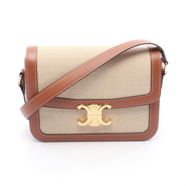 CELINE Classic Triomphe Shoulder Bag 191242BGI canvas leather Beige Brown Used