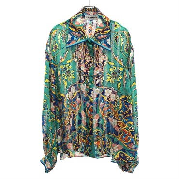 LEONARD Print blouse 0485123 silk Green #42 Used Women