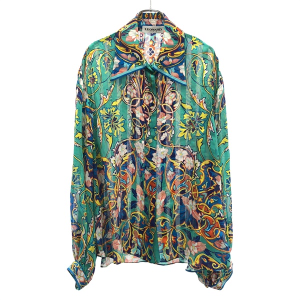 LEONARD Print blouse 0485123 silk Green #42 Used Women