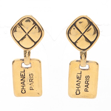 CHANEL logo plate clip-on earrings Gold Plated Used women COCO CC