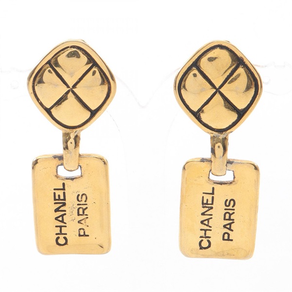 CHANEL logo plate clip-on earrings Gold Plated Used women COCO CC