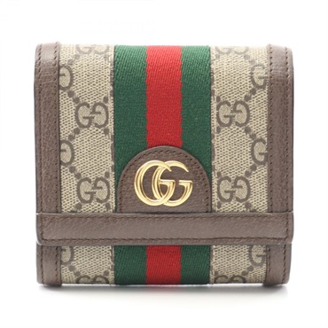 GUCCI Ophidia GG Sherry Line Bi-fold Wallet 598662 Canvas Leather Beige Brown