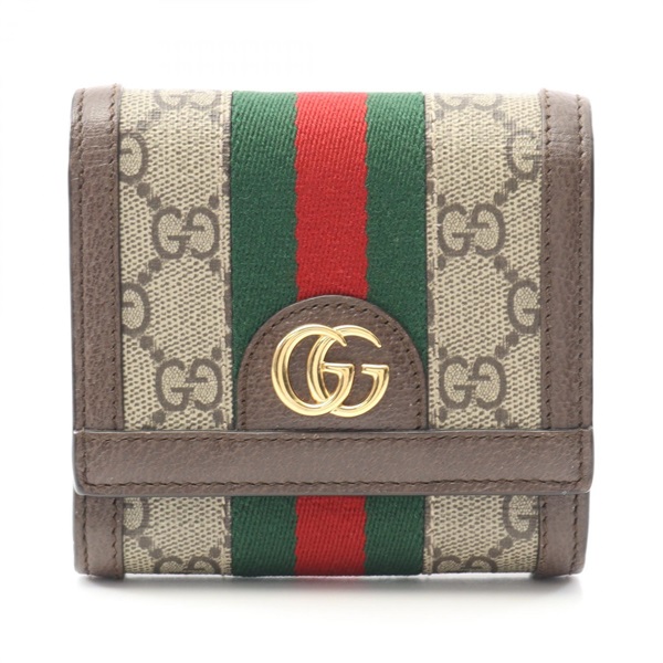 GUCCI Ophidia GG Sherry Line Bi-fold Wallet 598662 Canvas Leather Beige Brown
