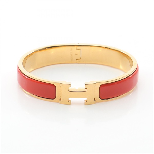 HERMES Clic clac PM Bangle Bracelet Gold Plated enamel Orange Gold Used Women