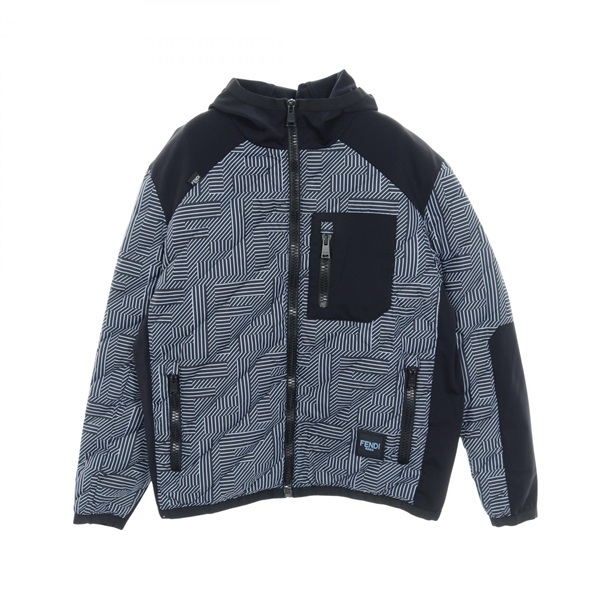 FENDI FF logo Zip-up Down jacket FAA641 Nylon Black Blue #48 Used mens