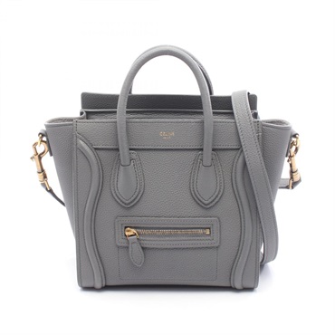 CELINE Luggage Nano Shopper Shoulder crossbody Handbag leather Gray Used Women