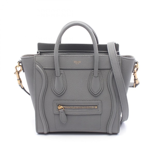 CELINE Luggage Nano Shopper Shoulder crossbody Handbag leather Gray Used Women