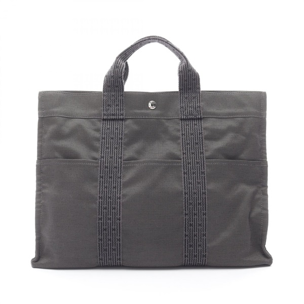 HERMES Herline MM Tote Bag Nylon canvas Gray Used unisex SHW