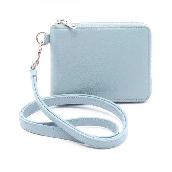 BALENCIAGA Essential Small zippy Round wallet leather Blue Used Women SHW