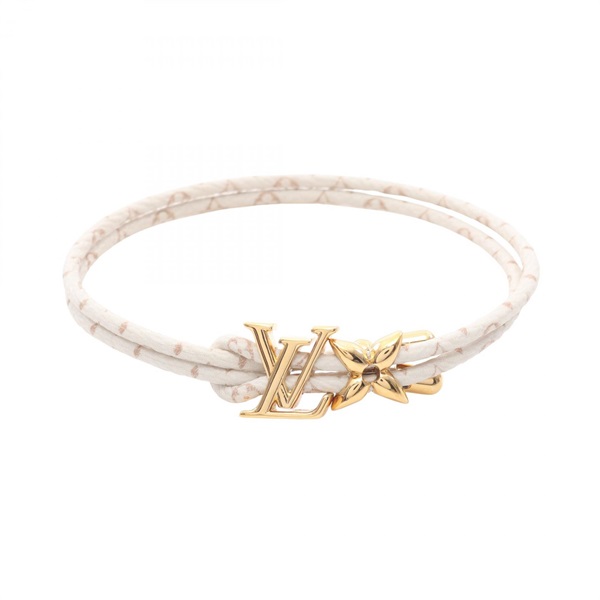 LOUIS VUITTON LV Bracelet bangle M8529Z Monogram canvas PVC White Used Women