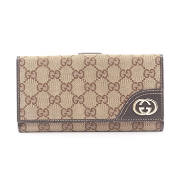 GUCCI Interlocking G GG canvas Bifold purse wallet 181593 leather Beige brown