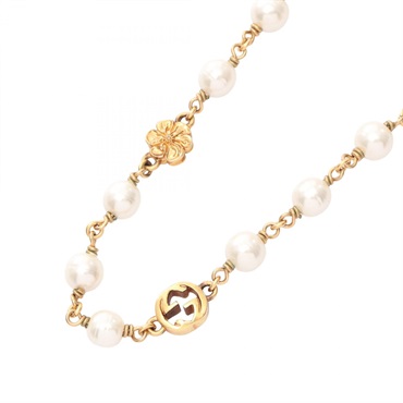 GUCCI Interlocking G Flower Necklace Gold Plated Artificial pearl Used Women
