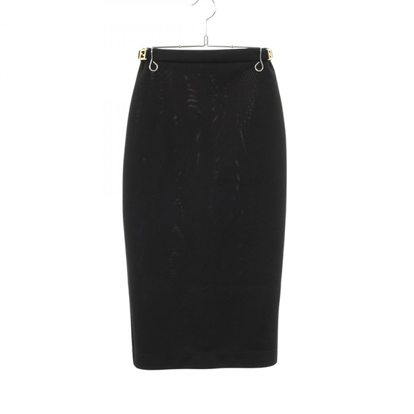 FENDI FF Logo Tight Pencil Skirt #36 FQ7257 AGTS polyester Black Used Women