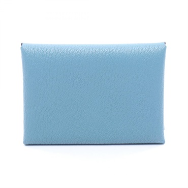 HERMES Calvi Duo Coin purse Chevre leather Blue New Blue Jeans Used Women K SHW