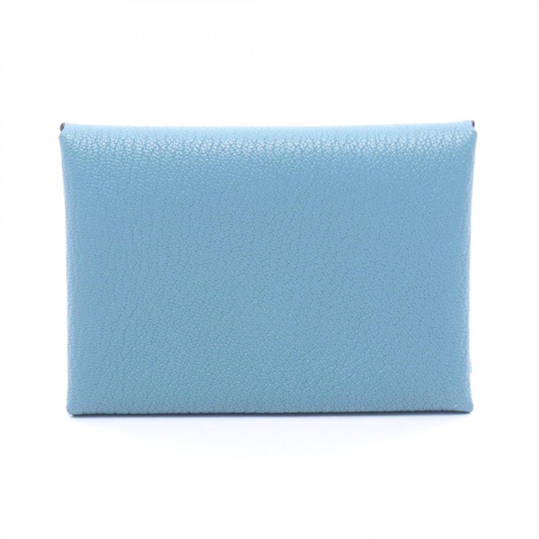 HERMES Calvi Duo Coin purse Chevre leather Blue New Blue Jeans Used Women K SHW