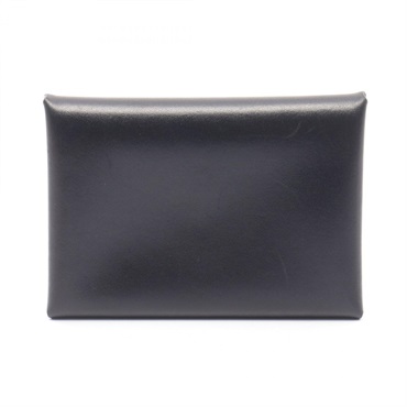 HERMES Calvi duo coin purse wallet Box calf leather Black Used Women SHW B