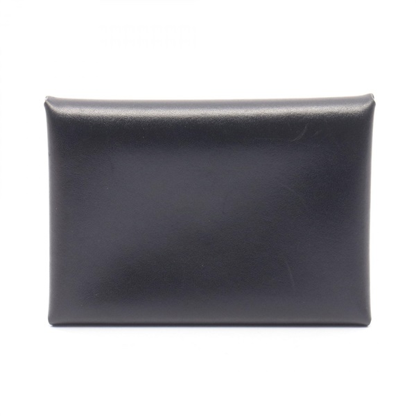 HERMES Calvi duo coin purse wallet Box calf leather Black Used Women SHW B