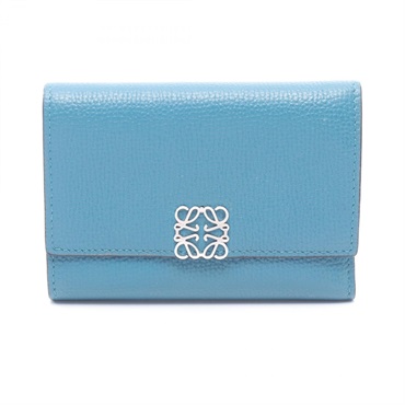 LOEWE Anagram Vertical Small Tri-fold Wallet leather Green Used Women SHW