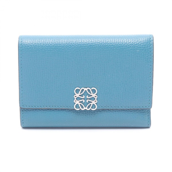 LOEWE Anagram Vertical Small Tri-fold Wallet leather Green Used Women SHW