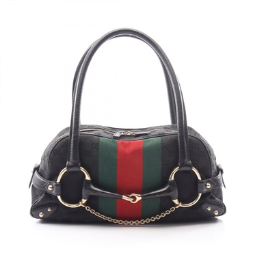 GUCCI Horsebit GG canvas Shoulder Handbag 131092 canvas leather Black Red Used