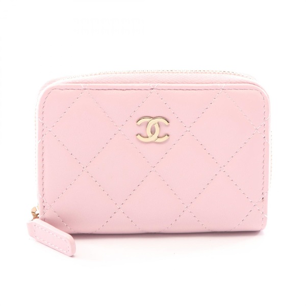 CHANEL Classic Zip Matelasse Coin Purse Wallet AP0216 leather Pink GHW Used CC