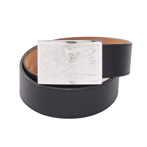 LOUIS VUITTON Ceinture belt M6812 leather Jeans Silver Hardware Black Used mens