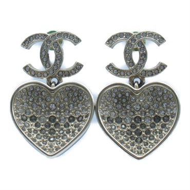 CHANEL Pierced earrings plating rhinestone Black Silver Used