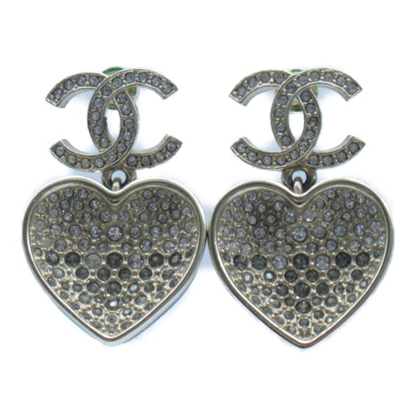 CHANEL Pierced earrings plating rhinestone Black Silver Used