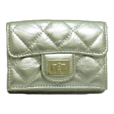 CHANEL 2.55 Tri-fold Wallet matelasse leather Gold Metallic Used Women SHW CC