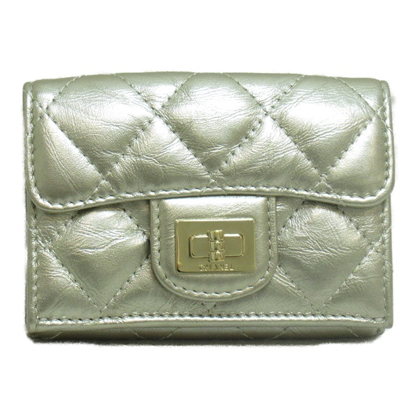 CHANEL 2.55 Tri-fold Wallet matelasse leather Gold Metallic Used Women SHW CC