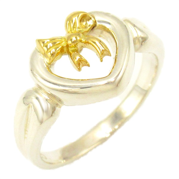 TIFFANY＆CO Heart Ribbon Ring 18KYG Yellow Gold Silver925 Used US size 4.75