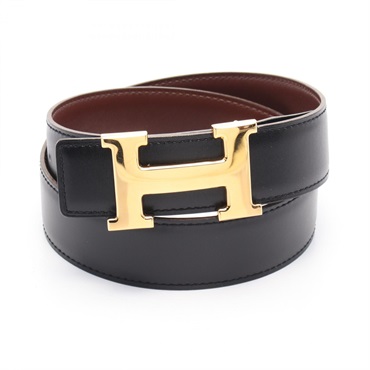 HERMES Constance H Belt Box calf leather Black Brown Used Women GHW Z