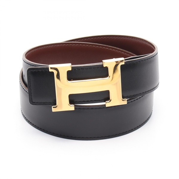 HERMES Constance H Belt Box calf leather Black Brown Used Women GHW Z
