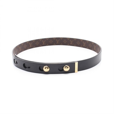 LOUIS VUITTON LV Studs belt M8610Y Monogramcanvas leather Black Brown Used Women