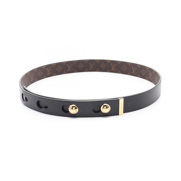 LOUIS VUITTON LV Studs belt M8610Y Monogramcanvas leather Black Brown Used Women