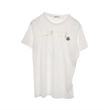 MONCLER Logo T-shirt Cotton White #L Used Women