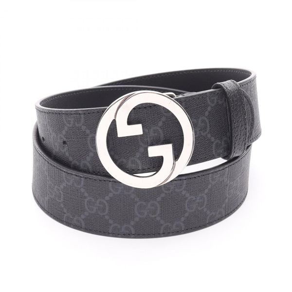 GUCCI Interlocking G GG Supreme Belt 703147 Canvas Black Gray 96cm Used Mens