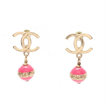 CHANEL COCO Mark Pierced earrings Gold Plated Pink Used women CC