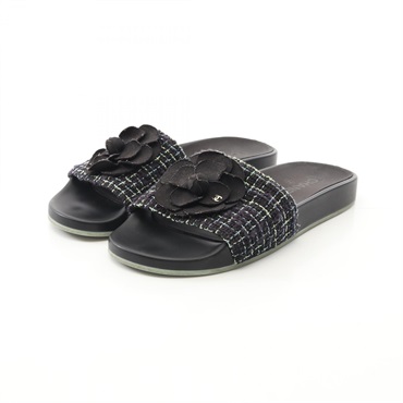 CHANEL Camellia COCO Mark Sandals Fabric rubber Black Size 40 Used Women
