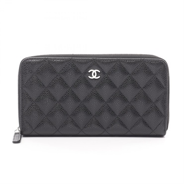 CHANEL Classic Long Zip Wallet Matelasse AP0242 leather Black Used Women SHW CC