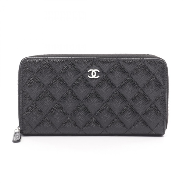 CHANEL Classic Long Zip Wallet Matelasse AP0242 leather Black Used Women SHW CC
