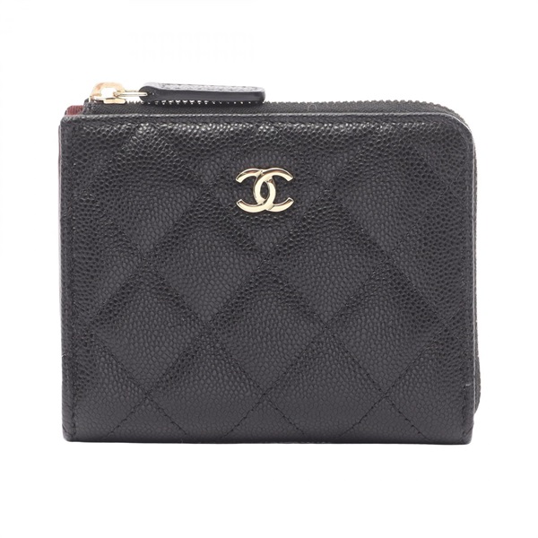 CHANEL Matelasse Zippy Round wallet AP3999 Grained calfskin Black Used GHW CC